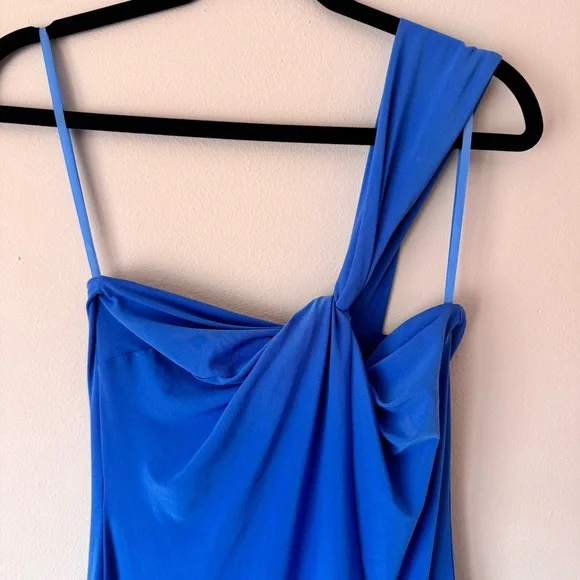 BCBGMaxAzria One Shoulder Midi Dress Blue Asymmetrical Cocktail Dress NWT Sz 2 - Picture 6 of 13